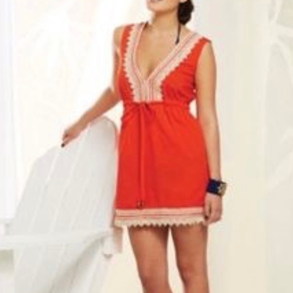 MUDPIE BAG LADY Women’s Orange MARCIA Jute Trim Dress Cover-Up Size Large - Picture 1 of 10